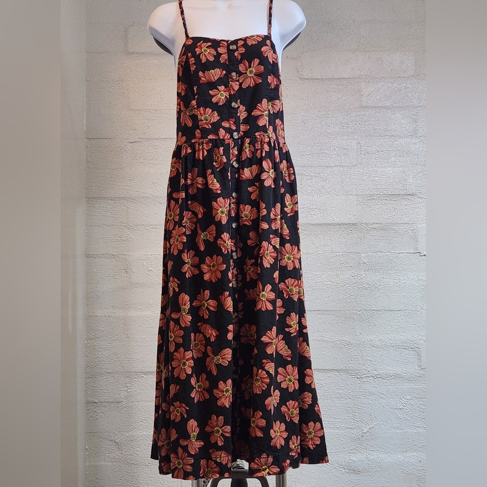 XS Sundress, linen & viscos, black & orange